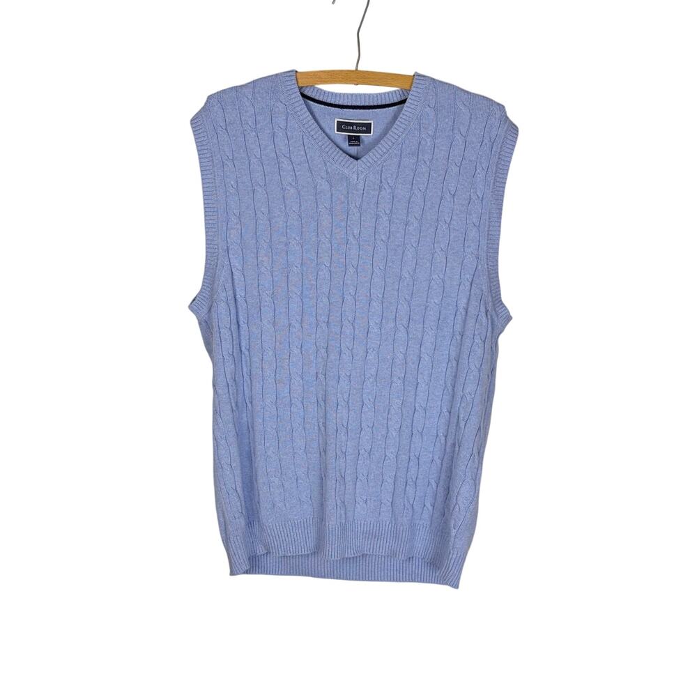 Club Room Sky Blue Cable Knit Sweater Vest Mens XL NWOT V Neck Preppy
